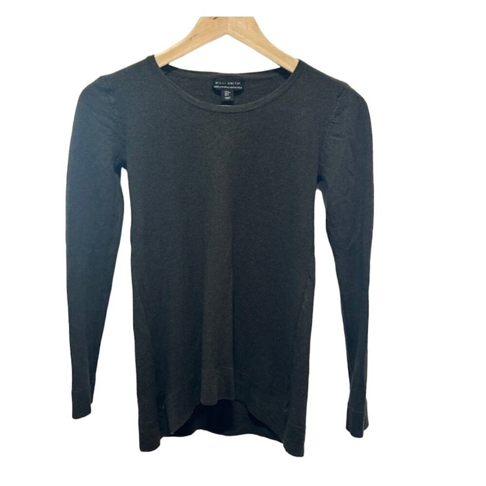 Willi Smith sweater 100% merino wool grey sweater with buttons up back sz small